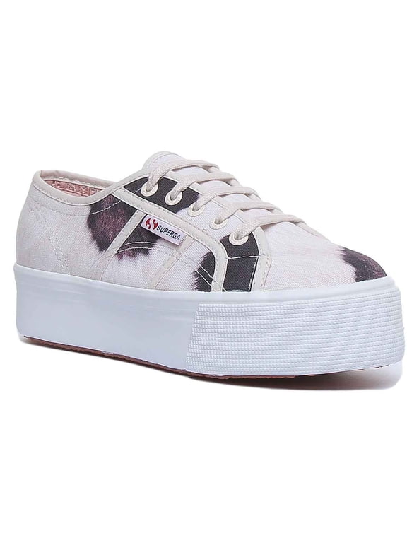 2790 Cow Print Women's Platform Sole Lace Up Trainers In Beige Size 5.5