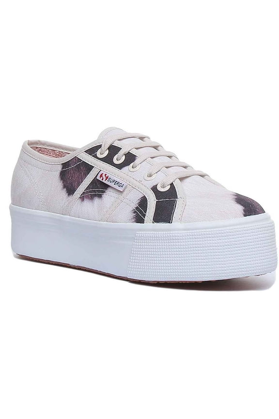 2790 Cow Print Women's Platform Sole Lace Up Trainers In Beige Size 5.5