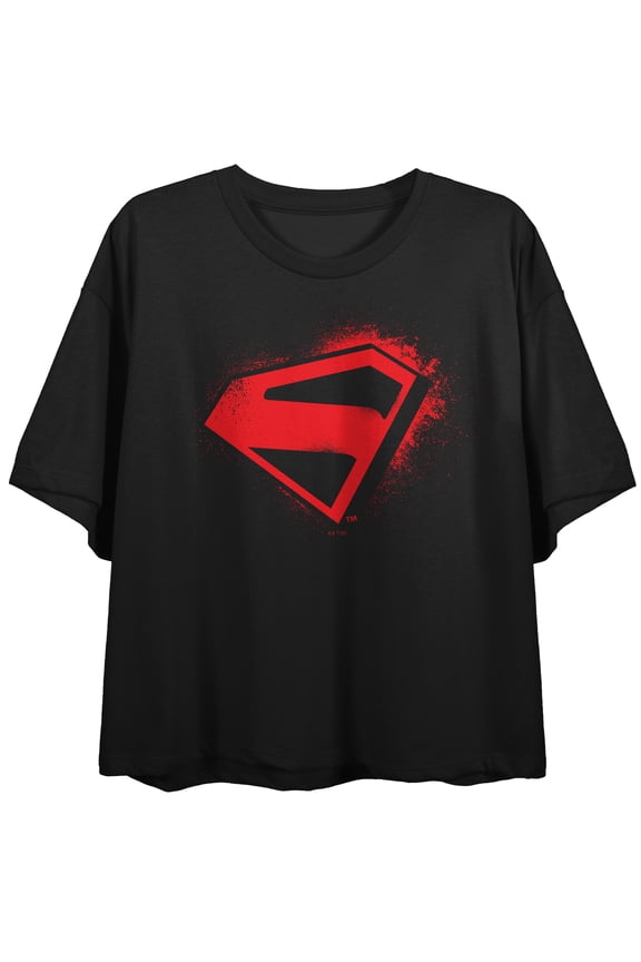 Supergirl 2026 Movie Women's Crop Tee Distressed S-Shield Chest Graphic Boxy Short Sleeve Crew Neck Officially Licensed Juniors T-Shirt-XS