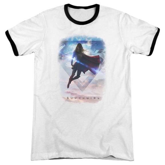 Supergirl Endless Sky Adult Ringer T-Shirt White Black
