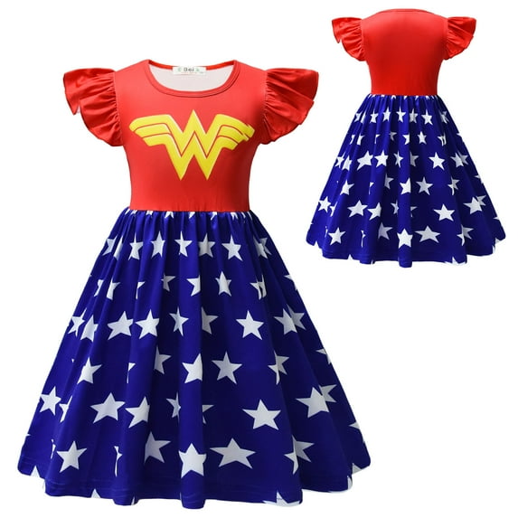 Supergirl Girls Dress Halloween Cosplay Outfit Hero Fancy-Dress Costume for Little Girls, 3-8 Year