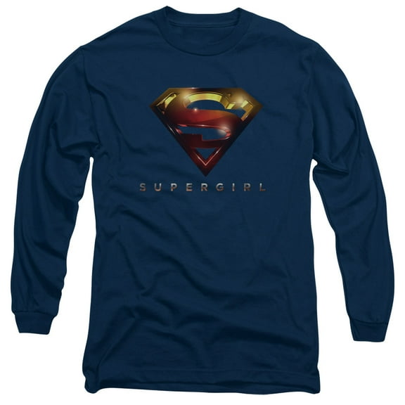 Supergirl Logo Glare Long Sleeve Adult 18/1 T-Shirt Navy