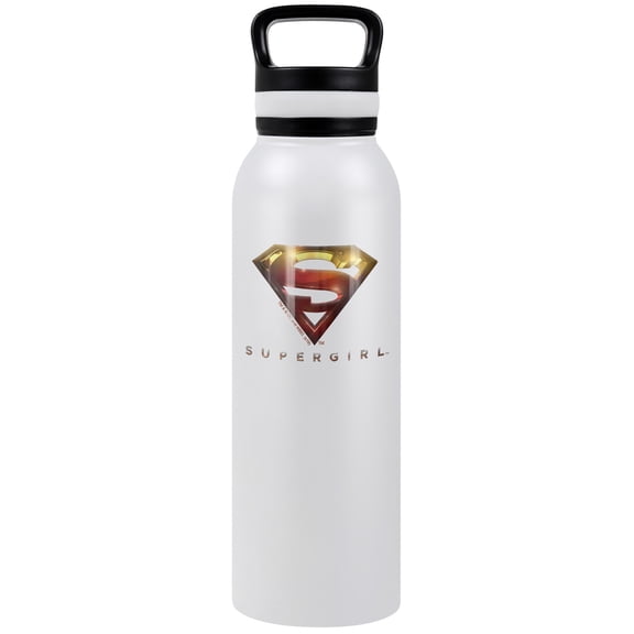 Supergirl Official Logo Classic 24 oz Insulated Canteen Water Bottle, Leak Resistant, Vacuum Insulated Stainless Steel with Loop Cap, White