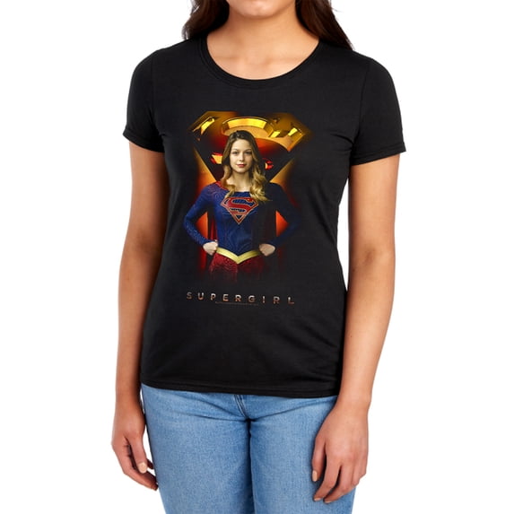 Supergirl Standing Symbol Women's T Shirt, Black, Medium