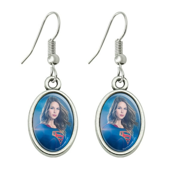 Supergirl TV Series Supergirl Character Novelty Dangling Drop Oval Charm Earrings