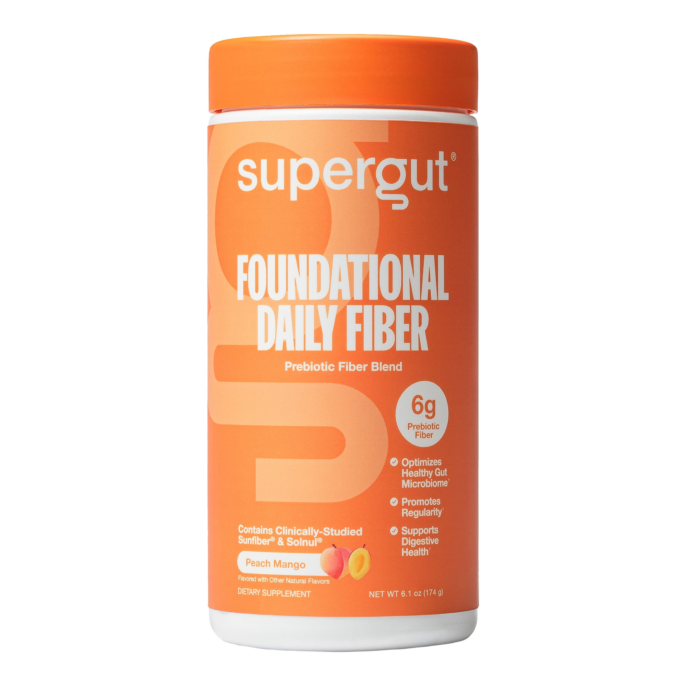 Supergut Foundational Daily Fiber Peach Mango Prebiotic Fiber Blend for Gut & Digestive Health, 6.1 oz, 18 Servings