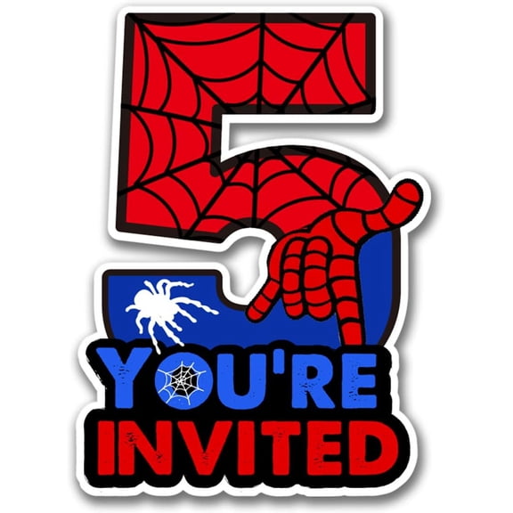 Superhero 5th Birthday Party Invitations with Envelopes 5 Year Old Birthday Five Shaped Invites Card Boy Party Favors Decorations Supply, 20 Count