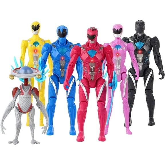 GSMD Power Rangers Superhero Action Figure Set  6 PCS Collectible Figures with Accessories, 5.1" Tall Action Toys