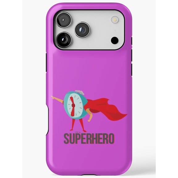 Superhero Alarm Clock with Red Cape Purple Tough Phone Case, Polycarbonate and TPU, for Apple iPhone Series