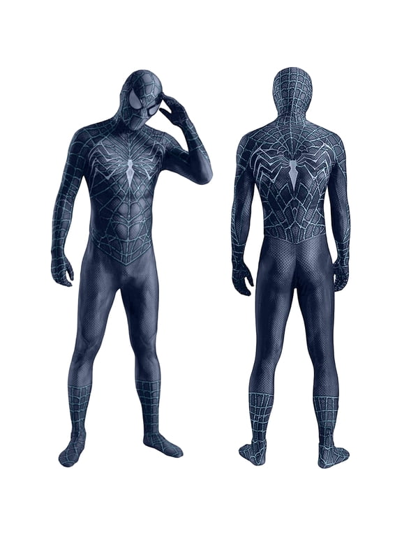 Superhero Arachnid Pattern Bodysuit Halloween Costume Unisex Fashionable Movie Cosplay Bodysuit,Halloweeen Costume Dark Gray XXL