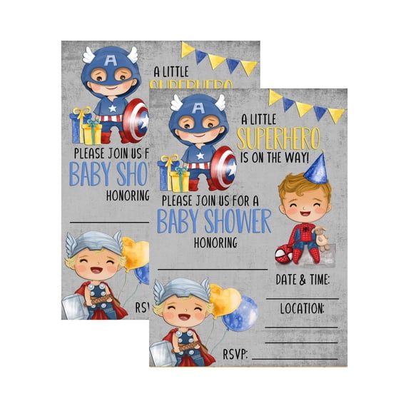 Superhero Baby Shower Party Invite Decor Supply Invitations with Envelopes