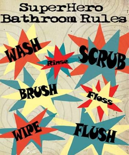 Superhero Bathroom Rules Canvas Art - Shanni Welsh (20 x 24)