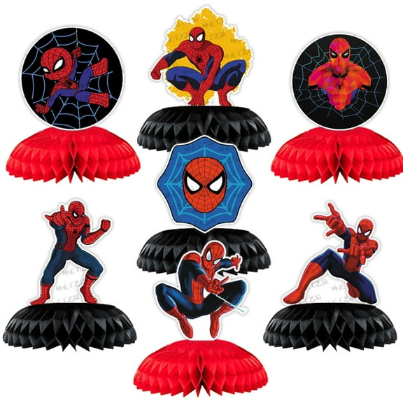 Superhero Birthday Honeycomb Centerpiece Party Decorations – Colorful Table Décor for Kids and Adults, Baby Shower, Wedding, Holiday Celebration, 7-Piece Set