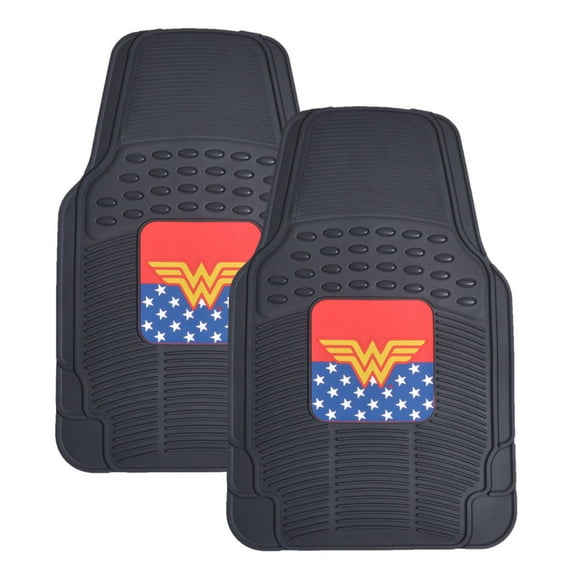 Superhero Car Floor Mats, Officially Licensed Warner Bros DC Comics, All Weather Interior Auto Protection, Heavy Duty Rubber Liners for Car Truck Van SUV, Wonder Woman