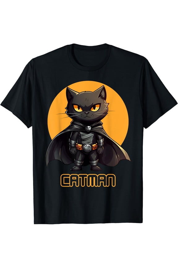 Superhero Cat Catman Black Cat With Cape T-Shirt, Unisex T-Shirt