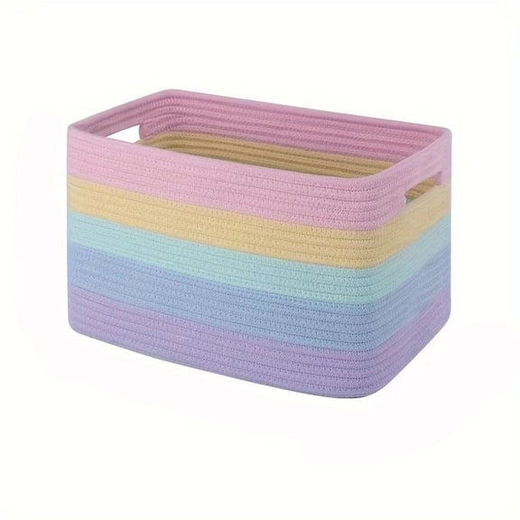 Pastel Rainbow Woven Storage Baskets,Decorative for Organizing Shelves Book Basket, Storage Cube Bin Box, Woven Closet Organizer