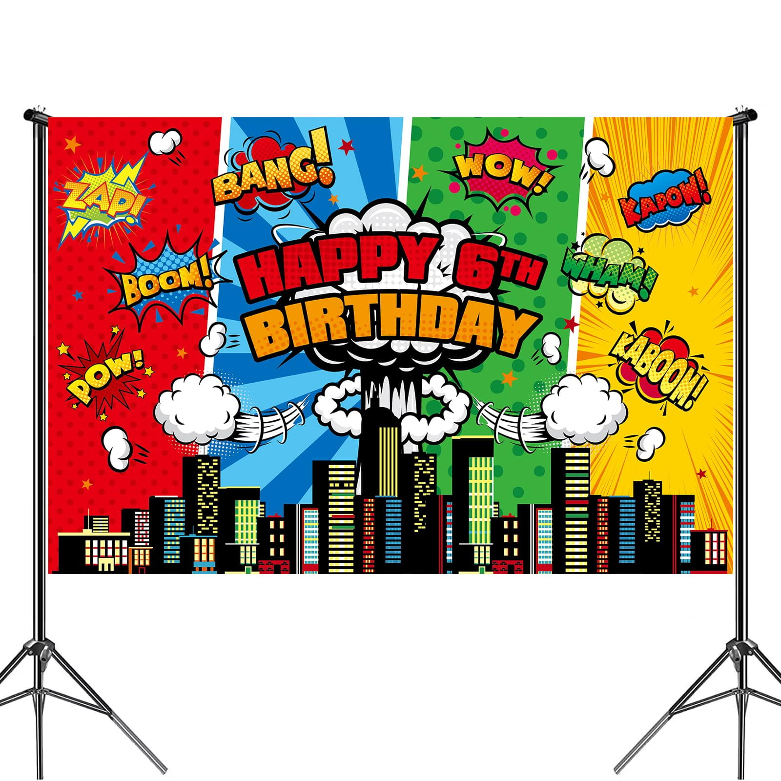 Superhero City 6th Birthday MMF7 Backdrop Decorations, City Theme