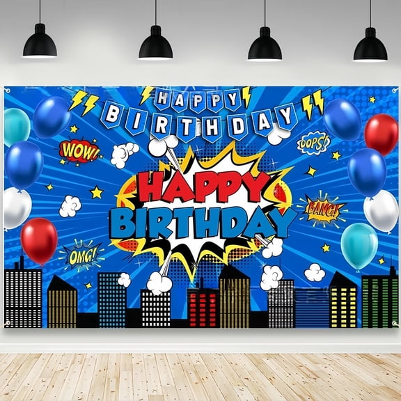 Superhero City Comic Style Wall Decor Backdrop for Kids Birthday Theme Decorations, Banner for Birthday Party Supplies (5x3ft)