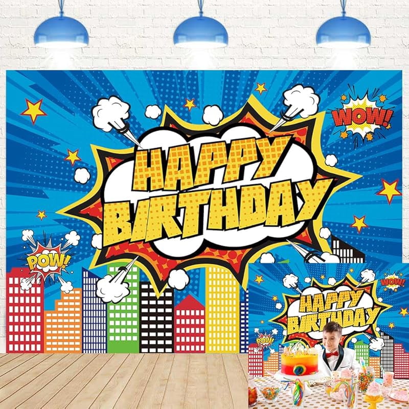AOFOTO 7x5ft Cartoon Super City Backdrop - Urban Night Skyline Photo Background For Kids Birthday