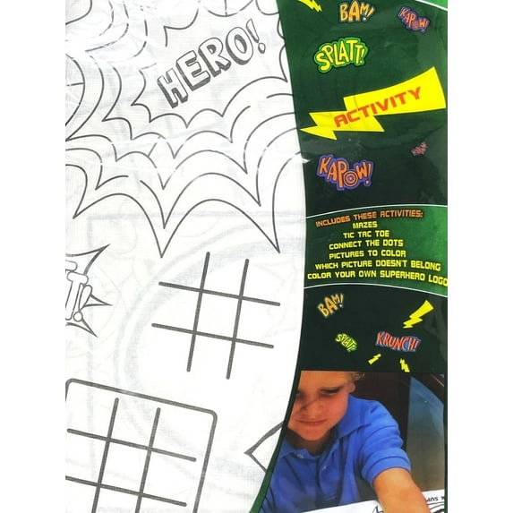 Superhero Coloring Games & Activity Table Decoration Party Tablecover - 54" X 108"