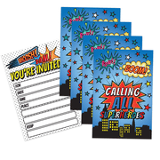 Superhero Comic Book Birthday Party Invitations & Envelopes Value Pack 20 Count