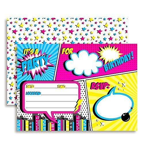 Superhero Comic Book Girl Birthday Party Invitations