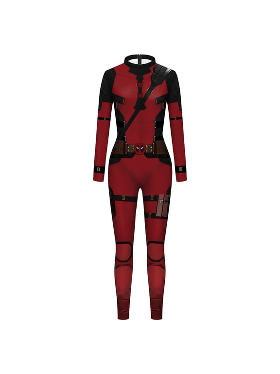 Superhero Cosplay Bodysuit, Full Body Stretch Long Sleeve Jumpsuit Zentai Costume for Halloween Stage Performance, Red, S