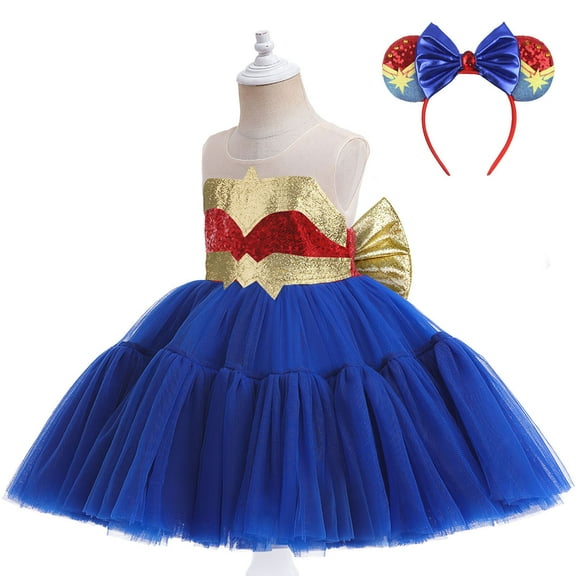 Superhero Costume Dress for Girls Halloween Birthday Princess Dress-Up, 2-8Y