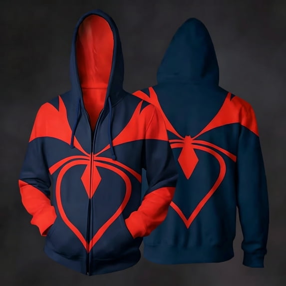 Superhero Costume Jacket Full Zip Sweatshirt Spider Cosplay Hoodie Web Print Streetwear for Parties