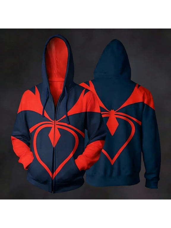 Superhero Costume Jacket Full Zip Sweatshirt Spider Cosplay Hoodie Web Print Streetwear for Parties