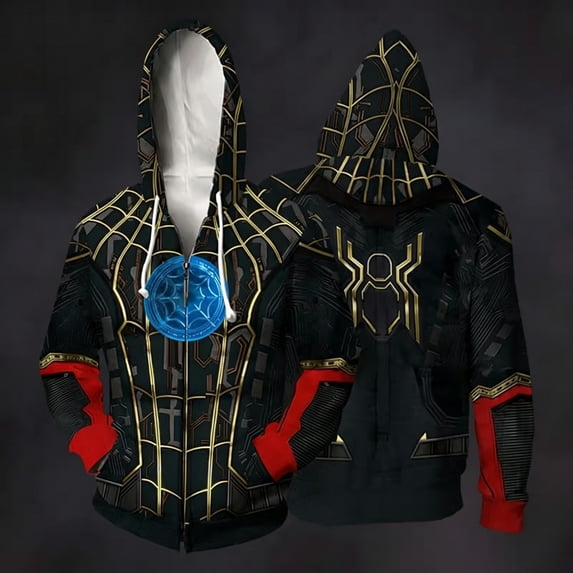 Superhero Costume Jacket Full Zip Sweatshirt Spider Cosplay Hoodie Web Print Streetwear for Parties