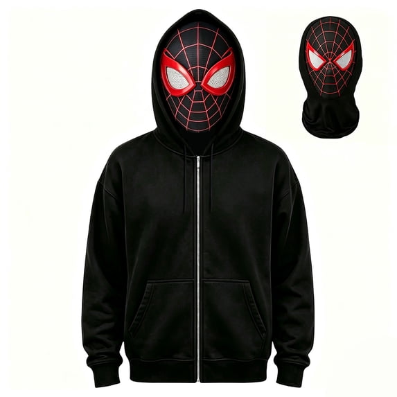 Superhero Costume Jacket Spider Cosplay Hoodie Full Zip Mask Sweatshirt Web Print Streetwear for Halloween