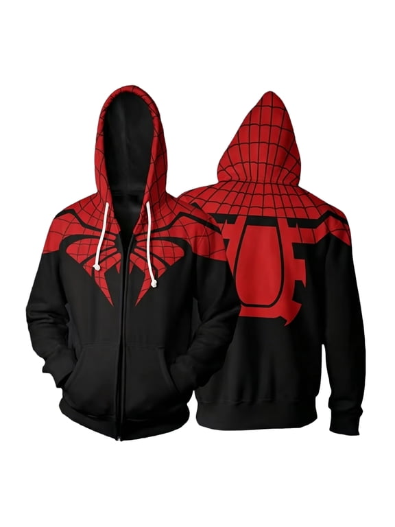 Superhero Costume Jacket Spider Cosplay Hoodie Full Zip Sweatshirt Web Print Streetwear for Halloween Holiday Outfits