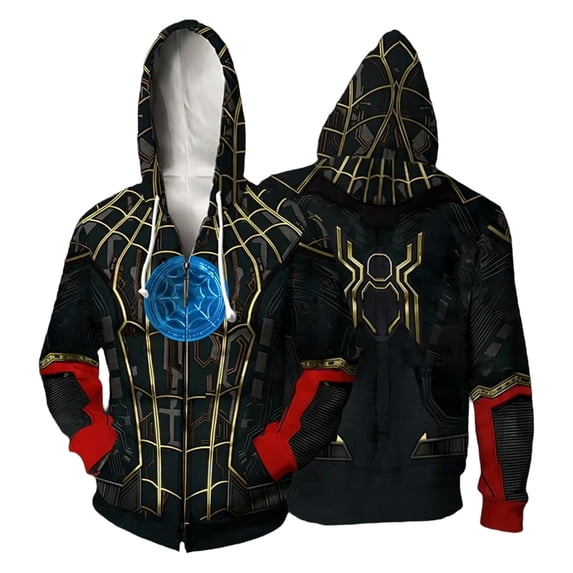 Superhero Costume Jacket Spider Cosplay Hoodie Full Zip Sweatshirt Web Print Streetwear for Halloween Holiday Outfits