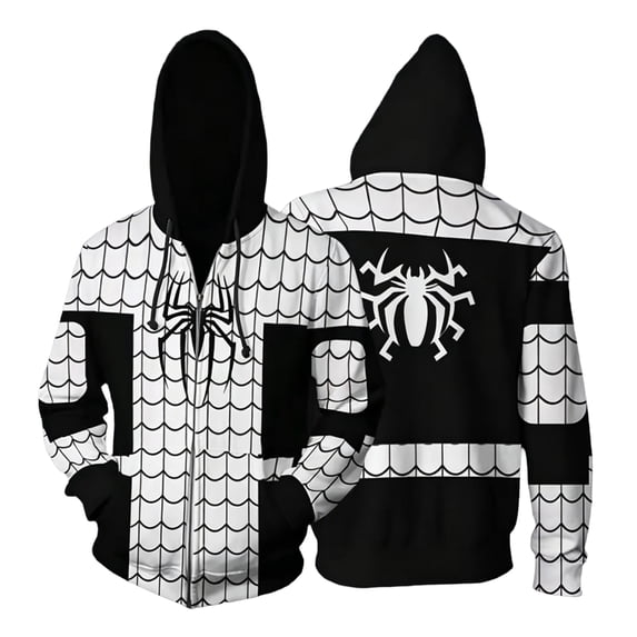 Superhero Costume Jacket Spider Cosplay Hoodie Full Zip Sweatshirt Web Print Streetwear for Halloween Holiday Outfits