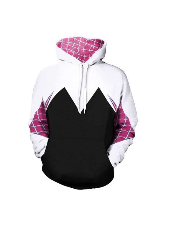 Superhero Costume Jacket Web Print Streetwear Spider Cosplay Hoodie Full Zip Mask Sweatshirt for Adult Halloween Dress Up