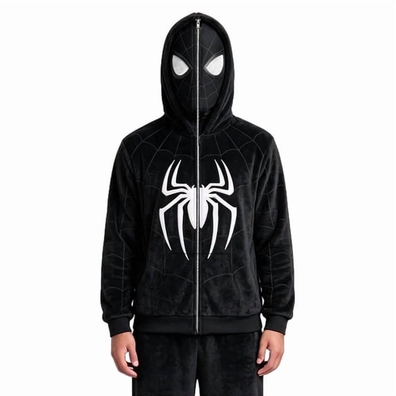 Superhero Costume Jacket Web Print Streetwear Spider Cosplay Hoodie Full Zip Sweatshirt for Spooky Halloween Season