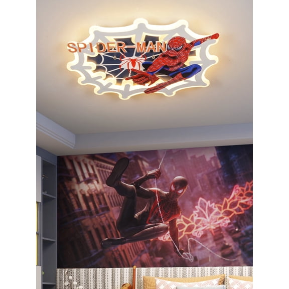 Superhero Dimmable LED Ceiling Light for Boys, Spider man with remote control Bedroom Ceiling Lamp Kids Christmas Birthday Gift Toys Flush Mount Chandelier Children's Room Modern Fixtures