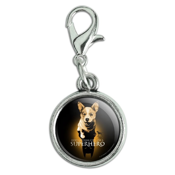 Superhero Dog Shadow Antiqued Bracelet Pendant Zipper Pull Charm with Lobster Clasp