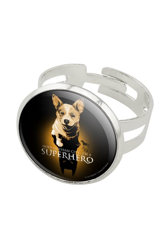 Superhero Dog Shadow Silver Plated Adjustable Novelty Ring