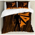 thumbnail image 1 of Superhero Duvet Cover Set, Hero in Disguise at Night with Super Powers Hand Drawn Style Muscular Man Print, Decorative 3 Piece Bedding Set with 2 Pillow Shams, Calking Size, Orange Black, by Ambesonne, 1 of 3