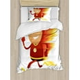 thumbnail image 1 of Superhero Duvet Cover Set, Lightning Bolt Man with Cape and Fast Fun Cartoon Character Art Print, Decorative 2 Piece Bedding Set with 1 Pillow Shams, Twin Size, White Red, by Ambesonne, 1 of 3