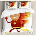 thumbnail image 1 of Superhero Duvet Cover Set, Lightning Bolt Man with Cape and Fast Fun Cartoon Character Art Print, Decorative 3 Piece Bedding Set with 2 Pillow Shams, Calking Size, White Red, by Ambesonne, 1 of 3