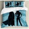 thumbnail image 1 of Superhero Duvet Cover Set, Man and Woman Superheroes Costume Capes Night Protector in Moonlight, Decorative 3 Piece Bedding Set with 2 Pillow Shams, King Size, Blue Teal, by Ambesonne, 1 of 3