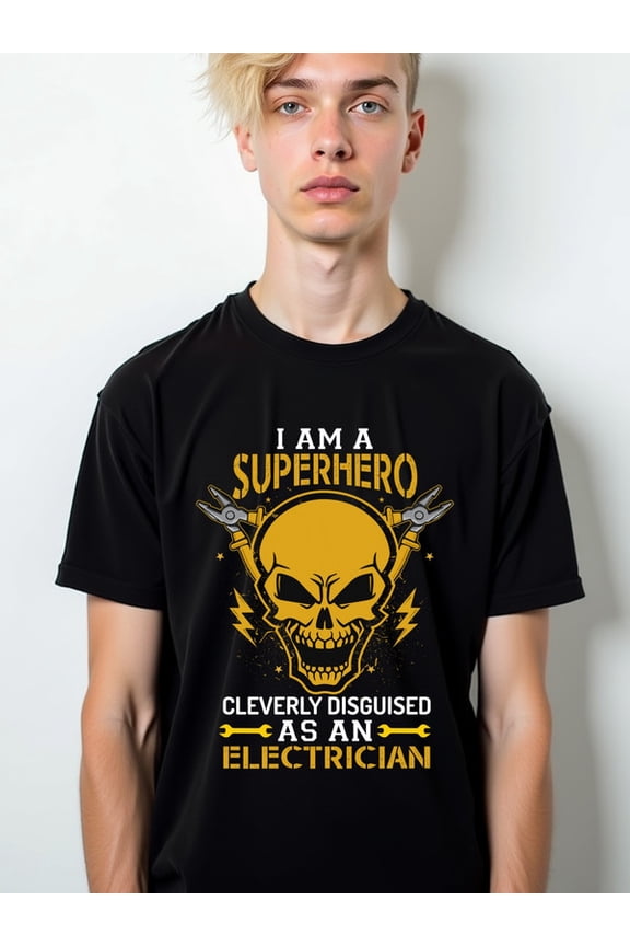 Superhero Electrician T-Shirt Mens t shirts black top graphic tees Hip-hop streetwear Hip-hop street style Retro Unisex Shirt Crewneck tshirts