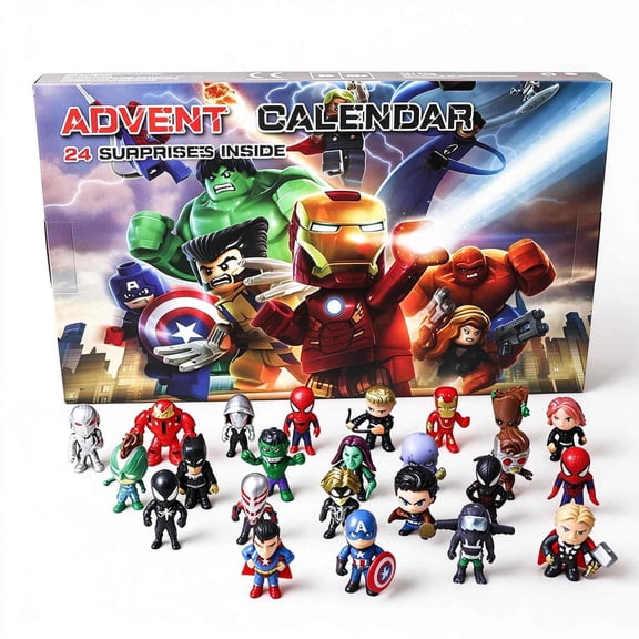 Superhero Figurine Advent Calendar, 24 Days Christmas Countdown Blind Box, 24 Collectible Mini Hero Character Figures, Christmas Holiday Gift for Boys Girls