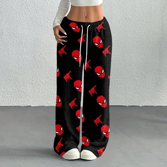 Superhero Flannel Pajama Pants for Women Pjs Bottoms Drawstring Wide Leg Sweat Pants for Christmas Winter Warm Loungewear