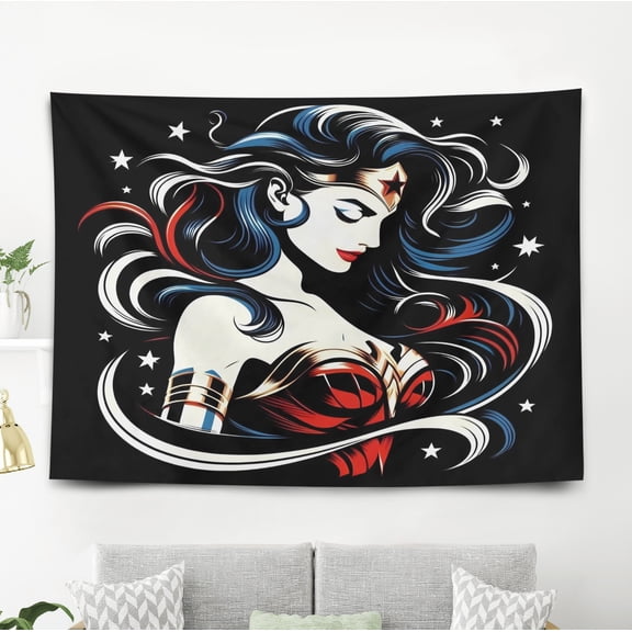 Superhero Gir Pattern Wall Hanging 50*60 Inches High-Quality Peach Skin Velvet Material Classic And Charming