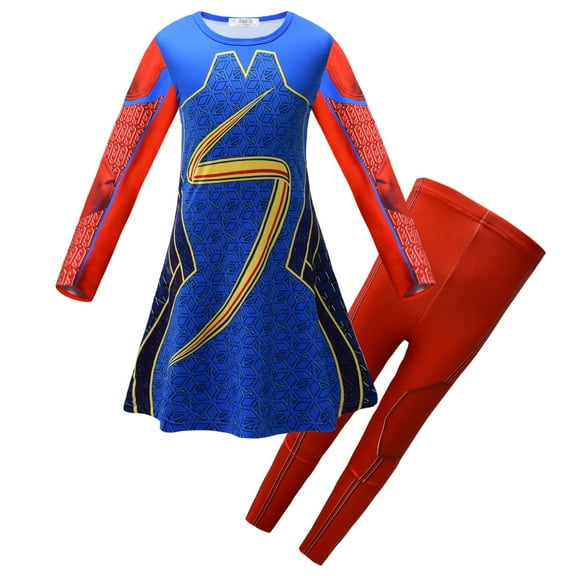 Superhero Girl Costume Long Sleeve +Pant Halloween Dress Up Outfits​