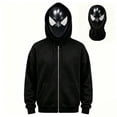 thumbnail image 1 of Superhero Hoodie Costume for Adults, Zip-Up Hooded Sweatshirt with Full Face Mask, Graphic Hero Jacket for Halloween Cosplay, Costume Party, Festival Events & Novelty Dress Up,Black S, 1 of 3